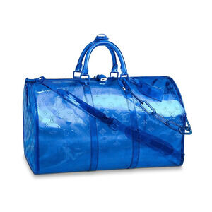 Louis Vuitton Keepall Bandouliere 50 Blue PVC Monogram Weekend Duffle Travel Bag